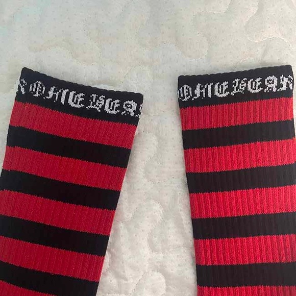 Chrome Hearts Red And Black Striped Knitted Crew Socks - Picture 5 of 6
